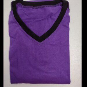 Aoysky Women's V Neck Casual Baseball Long Sleeve Shirt Purple Black Large (i1)